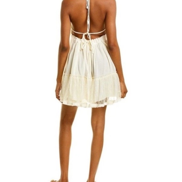 Moonsea Dress Small Women Off White Cream Ruffled Halter Neck Back Gauze  Mini - Picture 3 of 8